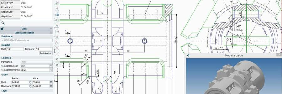 M4 DRAFTING 2D CAD Software MEDUSA4 besitzt einen vollen 2D CAD Funktionsumfang mit der Möglichkeit 3D-Modelle aus 2D-Zeichnungen abzuleiten.